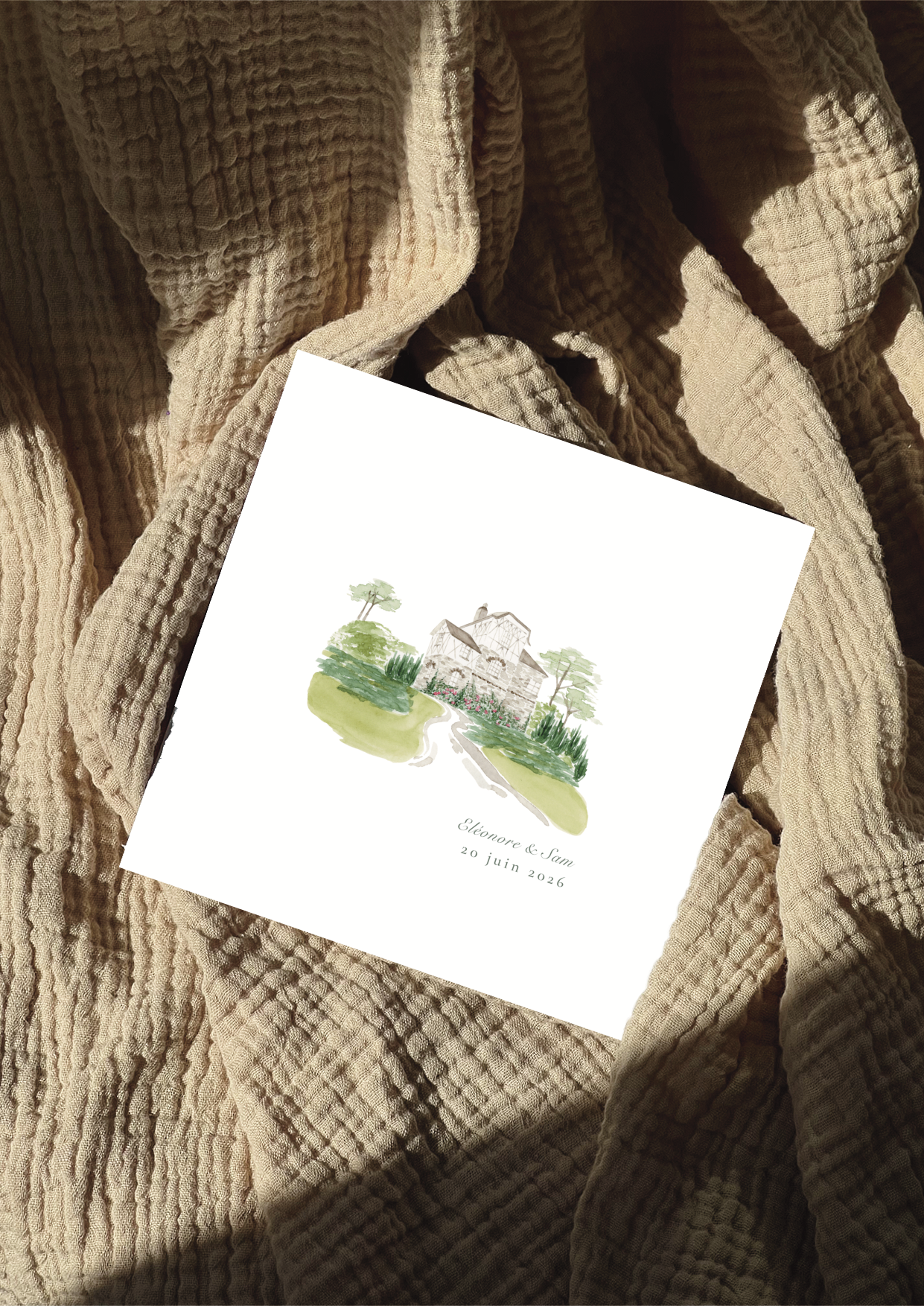 Invitation de mariage, illustration personnalisée à l'aquarelle